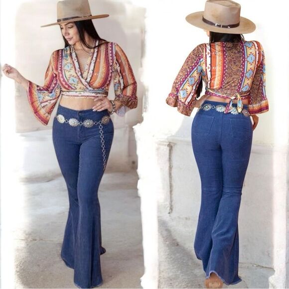 Lucky & Blessed Navy Carson Corduroy Flares NWT - Picture 2 of 11